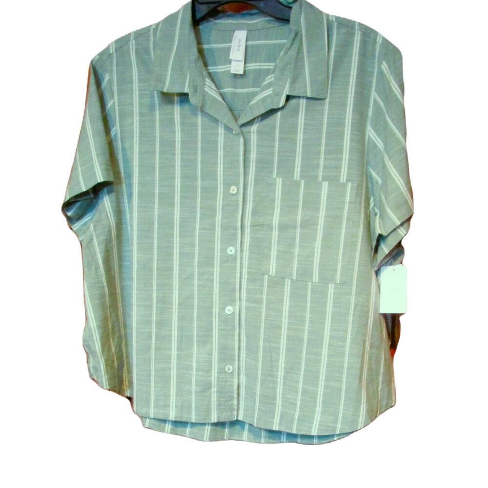 Auden Women's Sleepwear Pajama Top Green White Stripes Short Sleeves Size XL - Picture 2 of 8